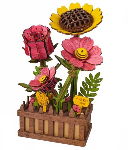 Gueiddi 3D Holzpuzzle Erwachsene - Blumen, Ewiger Holzblumen | Holzblumen Bausatz DIY Bastelset für Frauen, Mädchen & Mama , Kreativer Blumen Holzbausatz als Deko & Romantisches Geschenk