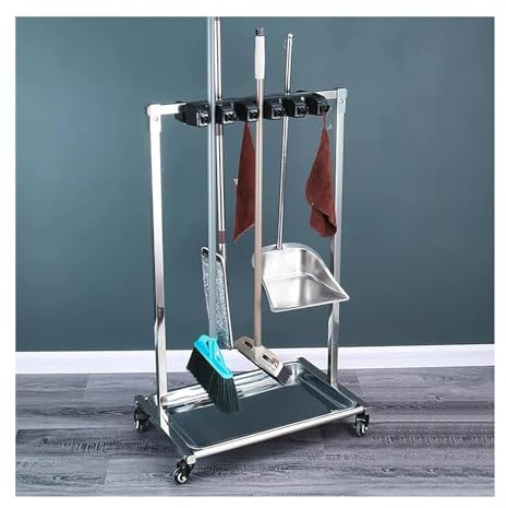 DDNGEJ Broom mop Holder Broom Mop Shelf Floor-Standing Removable Tool Storage Rack Stainless Steel Mop Rack Suitable For Garages Hotels Schools Restaurants Etc