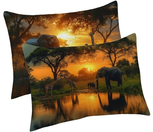 Kissenbezug 30x50 cm Afrika Outdoor Kissen Elefant Sitzkissen Outdoor Wetterfest Kissenbezüge Rechteckig Sofakissen 2 Stück Deko Leinen Kopfkissenbezug, für Deko Wohnzimmer Terrasse Garten T-2178
