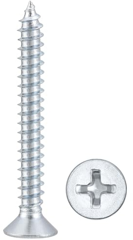 METALLIXITY Countersunk Phillips Wood Screws (#8x1-1/2) 75Pcs, Carbon Steel Coarse Thread Phillips Drive Flat Head Wood Screws - for Furniture Installation Repair, Bluish-white