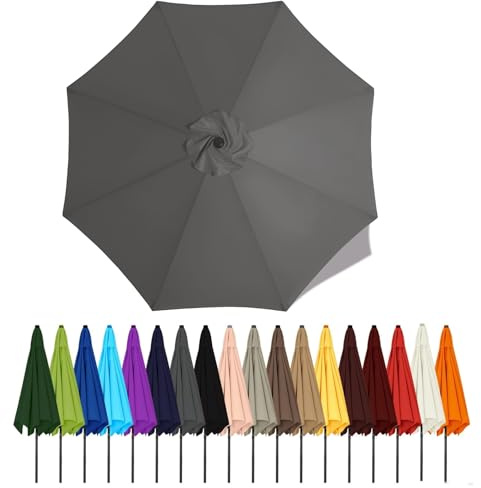 Duchunsheng Umbrella Canopy Replacement Outdoor 6/8 Rib 6FT 7FT 8FT 9FT 10 FT 11FT, Market Patio Table Cover For Backyard Garden Courtyard Swimming Pool Lawn, Market Umbrella Top(Grey,2.5m - 6Ribs)