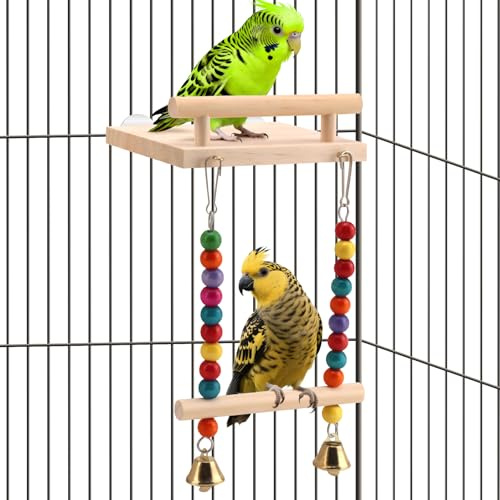 CZWESTC Natural Wood Bird Swing & Perch Platform for Cage