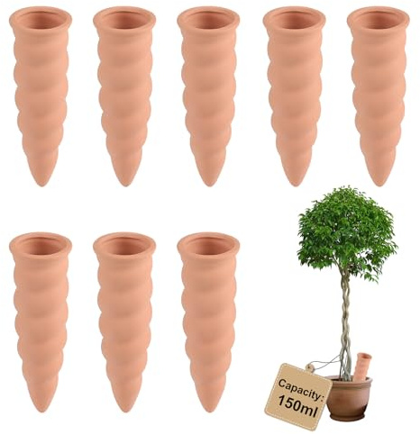 EXLECO 8 × 150ml Terracota Cono de Tipo Roscado Riego Automati, Maceta Autorriego, Regadera Plantas para Tiestos Interior, Self Watering por Goteo, Globos de Regar Plantas Vacaciones