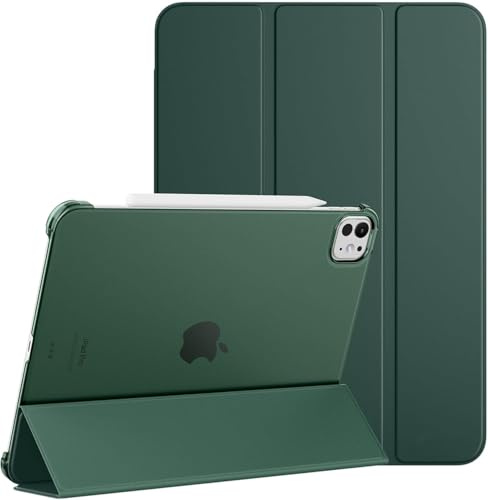 TXWLLIU Coque pour iPad Pro 11 Pouces M4 2024 (5e Génération)/M5 2025 (6e Génération), Étui de Protection Rigide et Léger avec Dos Givré Translucide, Veille/Réveil Automatique, Vert Nuit