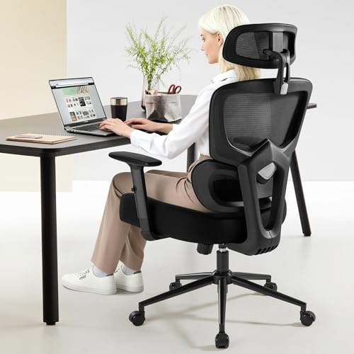 IWMH Bürostuhl Ergonomisch Schreibtischstuhl mit Verstellbarer Kopfstütze Armlehnen, Lendenwirbelstütze, Drehstuhl Wippfunktion Chefsessel aus Mesh Computerstuhl Drehstuhl gegen Rückenschmerzen 180kg