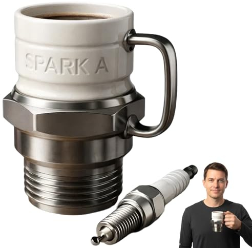 QhgPnt 1 Spark Plug Mug, Car Mug for Coffee or Tea, Creative Automotive Spark Plug Coffee Cup with Heat-Insulated Handle, Unique Sparkplug Cup for Car Lovers, Funny Mechanic Gift Idea