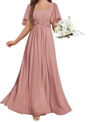 AHERKLL Robe longue en dentelle pour mère de la mariée - Manches mi-longues - Pour soirée formelle - HAH067, vieux rose, 48 Grande taille