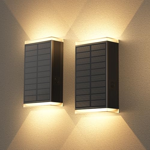 GBEAST Solar Wandleuchte Aussen, Up and Down Leuchten Solarleuchte | 3000K/4000K/6000K&RGB 4 Modi, IP67 Dekoration für Häuser, Garagen, Veranden, Hauseingänge (2, Schwarz)