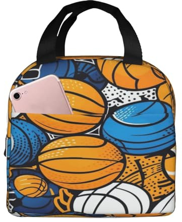 Entemne Borsa per il pranzo con motivo pallavolo e pallacanestro per uomini donne bambini borsa termica per il pranzo piccola borsa termica a prova di perdite per il lavoro picnic scuola