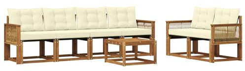 vidaXL Outdoor-Sofagarnitur mit Kissen 7 pcs Natur und Creme, Gartenmöbel, modernes Outdoor-Sofa, Robustes Terrassenset, Bequeme Sitzgelegenheit für deinen Außenbereich