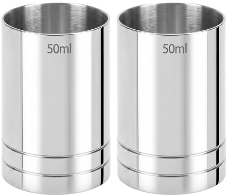 2 Pack Stainless Steel Silver Thimble Spirit Shot Measure 25ml/50ml | Wine Measuring Cups for Home Bars, Cocktail Stations & Bartenders (50ml+50ml)