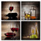 Juego de 4 cuadros de Wieco Art, HD, estirados y enmarcados, con diseño de copas de vino tinto, arte contemporáneo y vintage, cuadro Giclee sobre lienzo para decoración de cocinas
