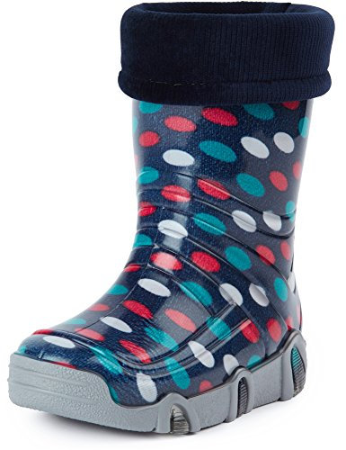 Ladeheid Kinder Mädchen Jungen Gummistiefel gefüttert Swk 24 (Dunkelblau Punkte, 29/30 EU)