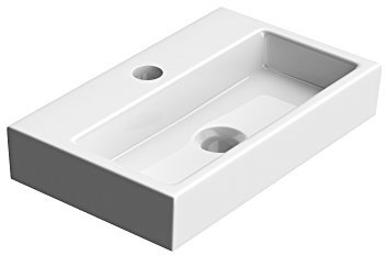 Durovin Bathrooms Compact Ceramic Sink - Wall Hung Mount - Rectangular Cloakroom Hand Washing Basin - One Middle Tap Hole