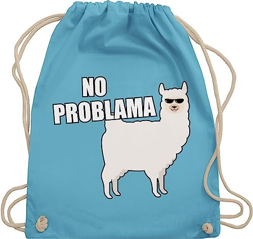Shirtracer Turnbeutel Rucksack - Sprüche Statement - No Problama | Drama Lama - Unisize - Hellblau - lustige stoffbeutel coole teenager mädchen sachen animals lustig bags bedruckt mit tiermotiven