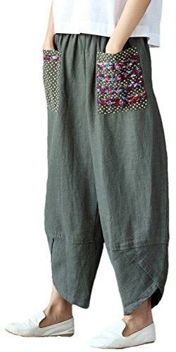 FTCayanz Donna Pantaloni Sciolto Pantalone Larga Army Green XXL