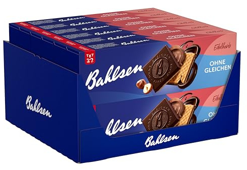 Bahlsen Ohne Gleichen Edelherb - Schokowaffel mit Haselnusscreme, 12x125g | 12er Pack im Stapelkarton – knusprige Waffeln mit cremiger Haselnussfüllung & edelherber Schokolade, für Café & Handel