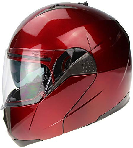 3GO E335 Motorcycle Helmet Burgundy Full Face Modular Sun Visor ECE ACU Gold Approved Bike Racing Crash Protector (XL (61-62 CM)) - Burgandy - XL
