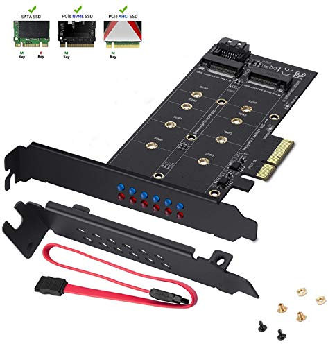 MZHOU Adaptateur Double Carte M.2 SATA III et PCIe 3.0 X4 - Ajout de SSD M.2 à Un PC ou Une Carte Mère - Prend en Charge SSD Clé S et M