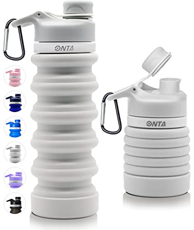 ONTA Collapsible Water Bottle- BPA Free Silicone Foldable Water Bottle for Travel, FDA Approved Food-Grade Silicone Portable Leak-Proof Travel Water Bottle, 20oz