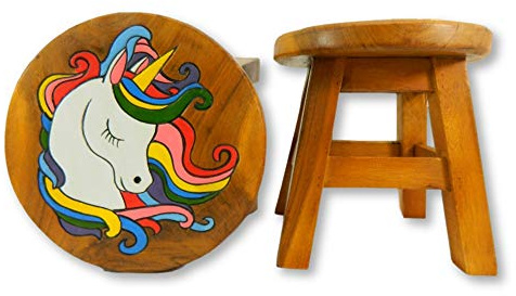Children's Wooden Stool, Sweet Unicorn Head Design - Handmade Acacia Wood - Small Chair, Footstool or Side Table - Nursery & Bedroom Decor - Fun Step Stool for Kids - Ideal Christmas & Birthday Gift
