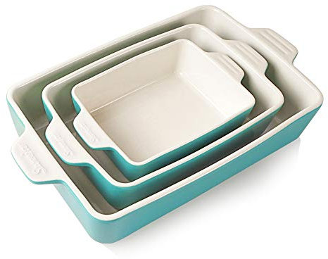 Sweejar Keramik-Backformen-Set, rechteckige Auflaufform für Ofen, Lasagne-Pfannen zum Kochen, Küche, Kuchen, Abendessen, Bankett und den täglichen Gebrauch, 30 x 20 x 7 cm (Türkis)