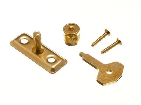 Fenstersicherung mit Schlüssel EB Messing beschichteter Stahl + Schrauben