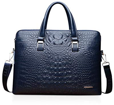 NICOLE & DORIS Damen Handtasche Mode Krokodilmuster Schultertaschen 2-Teiliges Set Umhängetasche Mann Businesstasche Frauen PU Leder Arbeitstasche Blau