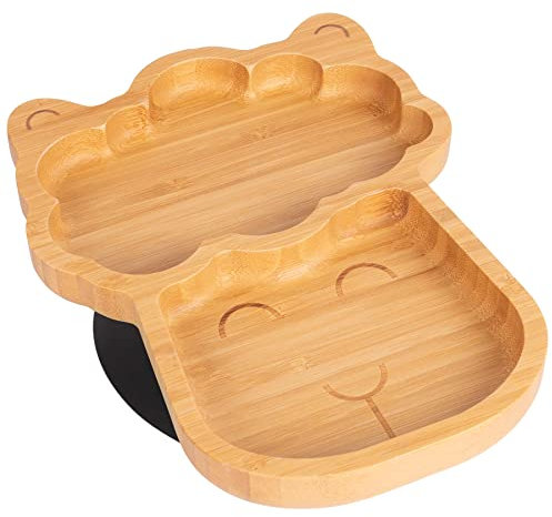 Tiny Dining Plaque de Lama d'aspiration en Bambou pour Enfants - Fibre Naturel Baby Towdler Stay Séjour à l'alimentation segmentée - Noir