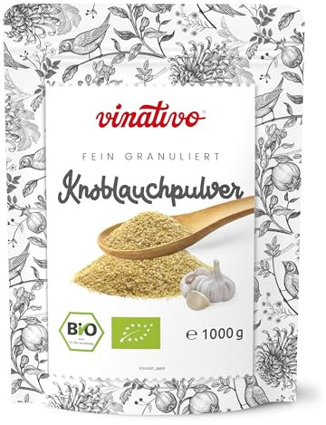 vinativo Knoblauchpulver BIO – fein granuliert – 1kg – Knoblauch gemahlen – Bio-Qualität – aus kontrolliert biologischem Anbau