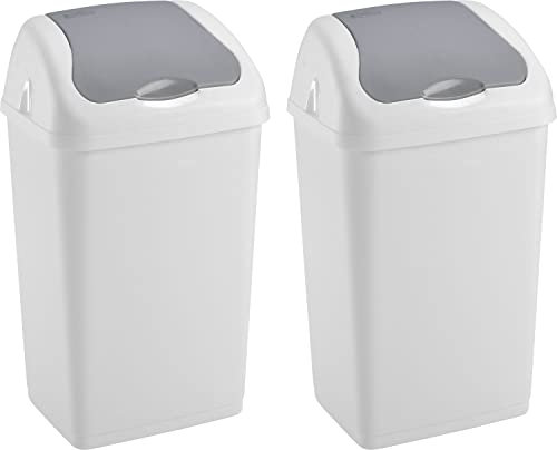 Sterling Ventures 2x 35 Litres Premium Plastic Swing Bin for Home and Kitchen Rubbish Waste (White)