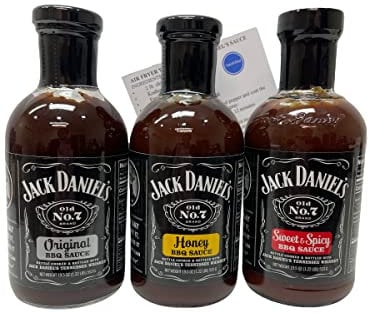 Jack Daniels 19.5oz BBQ Sauce Bundle: Original, Sweet & Spicy, Honey and ThisNThat Recipe Card
