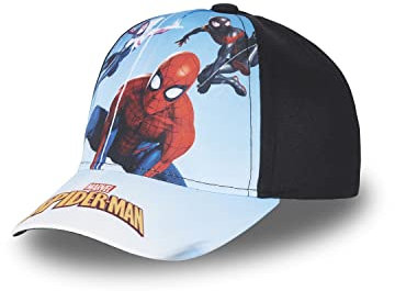 Cap Kinder Hypoallergen, Kappe Jungen, Spider Man, Atmungsaktiv, Schwarz/Blau/Rot, 52