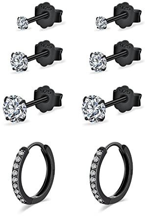 4 Paar 925 Sterling Silber Ohrstecker Set für Mädchen, Ohrringe Set mit Zirkonia für Mehrere Ohrlöcher, Hypoallergene Ohrstecker für Damen Herren