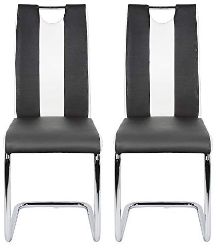 XDAILUYYDS Stuhl Schwingstuhl Küchenstuhl 2er Set Esszimmerstuhl mit Metall-Gestell & Bezug aus Kunstleder (Haupt schwarz und sekundär weiß)