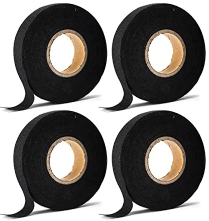 Nastro Tessuto Non 4 Pezzi Nastro Tessuto Nero Auto Nastro Isolamento, Nastro Cablaggio Automotive Nastro Elettrico, Nastro Antiscivolo per Casa, Auto Moto (19mm x 20m)
