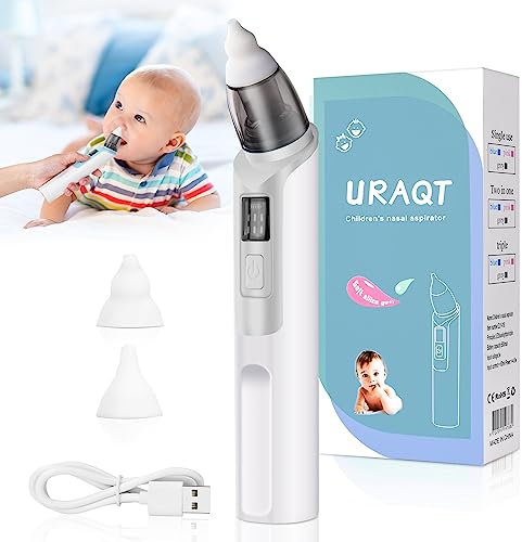 URAQT Nasensauger Baby, Nasensauger Baby Elektrisch Nasenreiniger, Nasensauger Baby Staubsauger für Neugeborene Kleinkinder Säuglinge, Mit 6 Saugstufe & 2 Silikon Tipps, USB-Aufladung(Grau)