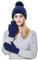 QinMMSPORTS Mit Handschuhen, Wintermütze, Manschette, Warmer Mütze, Ski, weich, warm, dick, gestrickt, Strickmütze, Baseballmützen Fellbommel Für Mützen 20 cm (Navy, One Size)
