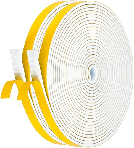 Palazen 12m Dichtungsband Selbstklebend für Türen Fenster 12mm(B) x3mm(D) Moosgummi Dichtband als Tür-Fenster-Dichtung-Zugluftstopper Schaumstoffband Abdichtung Weiß [2 Rollen mit je 6m]