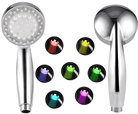 7 Colors Changing Shower Head, Led Light Glowing Automatically Handheld Showerheads, High Pressure Shower Head Colorful Rainfall Polished Chrome for Kids Bathroom Hotel Accessories