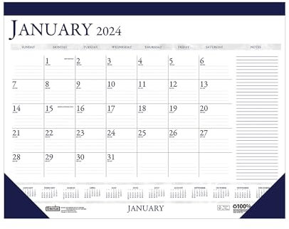 House of Doolittle Monatlicher Schreibtischunterlagen-Kalender 2024, klassisch mit Notizenfach, 47,7 x 33 cm, Januar – Dezember (HOD1646-24)
