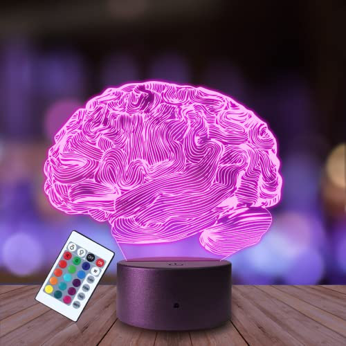 Plexido Nachtlicht Gehirn Kopf Idee Licht Illusion Lampe 3D Nachttischlampe Geschenk für Kinder Personalisiert Graveur Weltraum Kinderzimmer LED Licht Fernbedienung 16 Farbwechsel Wohnzimmer