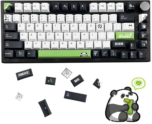 JOLINTAL 134 Keys Black and White Keycaps, PBT Keycaps, 5 Side Dye Sublimation Cherry Profile Keycaps Set Cherry MX Switch for Mechanical Gaming Keyboard(Green Panda)