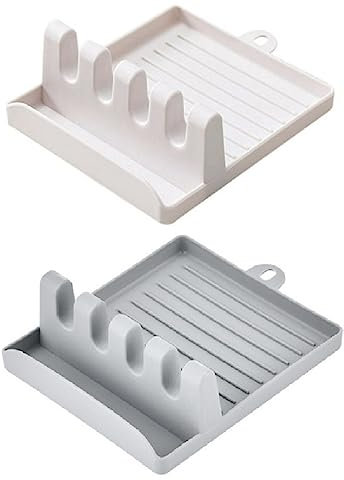 BARAC Soportes para cucharas de cocina, accesorios de cocina, tenedores, espátula, estante, suministros de cocina, organizador almacenamiento, utensilios para la comodidad, 2 piezas (BLANCO + GRIS)