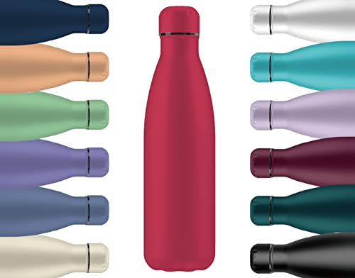 Mi Ko Mi Ka Botella de Agua Térmica de Acero Inoxidable Reutilizable | Sin BPA | Mantiene 24H Frio / 12H Calor | Hermética - Doble Pared a Prueba de Fugas (Rojo, 750ml)
