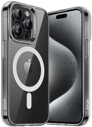 JETech Magnetic Case for iPhone 15 Pro 6.1-Inch Compatible with MagSafe Wireless Charging, Shockproof Phone Bumper Cover, Anti-Scratch Clear Back (Black/White)