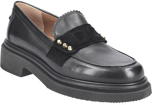 Donna Carolina Slipper & Mokassin Mary Nero, Glattleder, Schwarz, Damen EU 38