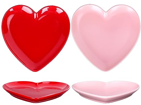 Whaline 2 piatti a forma di cuore in ceramica piatto da dessert rosa rosso insalata cena bistecca piatto per casa cucina Natale matrimonio San Valentino anniversario festa di compleanno decorazione
