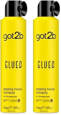 Got2b Glued Hairspray, Blasting Freeze Spray, Strong Hold Hairspray for Up to 72 Hours, Vegan, Silicone Free, 300 ml (Pack of 2)
