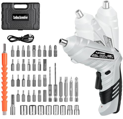 Flintronic Electric Screwdriver Cordless, 3.5N·m Max Torque Electric Screwdriver Kit with 45 Accessories, 3.6V/1300mAh Rechargeable Power Drill Driver, with USB Cable LED Light for Home Office DIY
